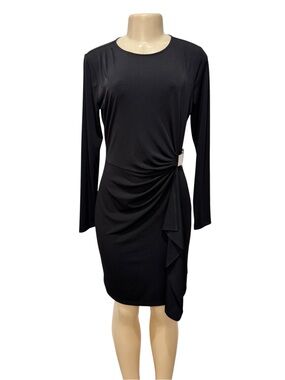 MICHAEL Michael Kors Black Long-Sleeve Side Drape Dress Size M